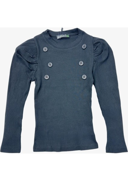 Düğmeli Kız Badi - Siyah