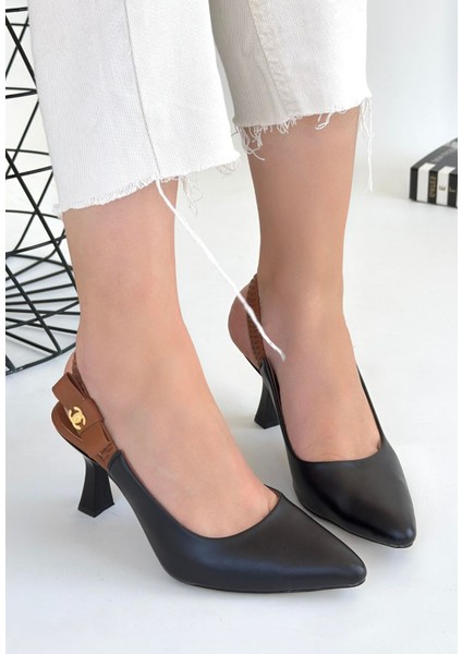 Toran Siyah Cilt Topuklu Ayakkabı