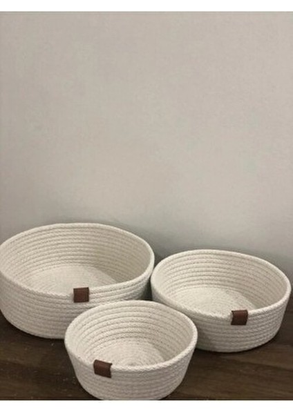 Çok Amaçlı 3lü Sepet, Jüt Ip Örme Sepet, Dekoratif Sepet Set, Hasır Sepet Set, Pamuk Ip Ekru fiyatları