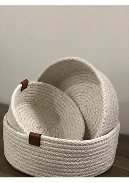 Çok Amaçlı 3lü Sepet, Jüt Ip Örme Sepet, Dekoratif Sepet Set, Hasır Sepet Set, Pamuk Ip Ekru fırsatları