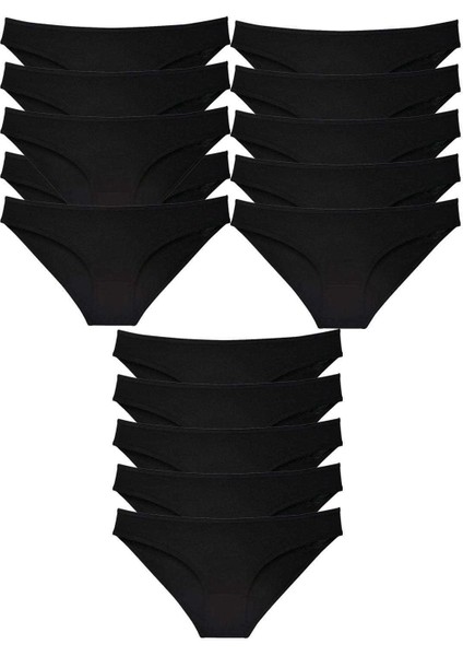 15 Adet Süper Eko Set Likralı Kadın Slip Külot Siyah