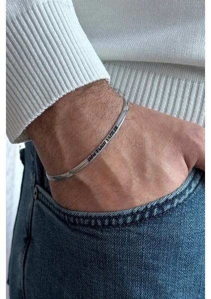 Kişiye Özel Isim Tarih Yazılı Yassı Yılan Paslanmaz Çelik Bileklik SCB25YT fiyatları