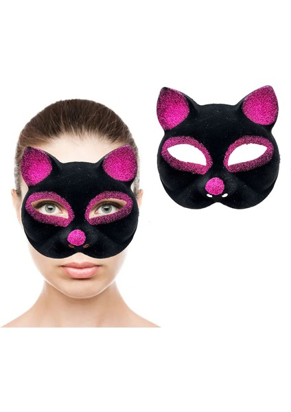 Siyah Renk Fuşya Simli Süet Kaplama Kedi Maskesi 18X14 cm (5224) fiyatları