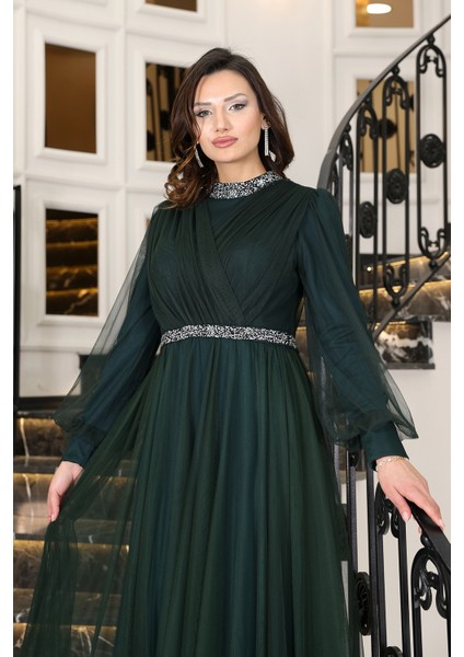 Senna Taş Detaylı Büyük Beden Şık Tesettür Abiye modelleri