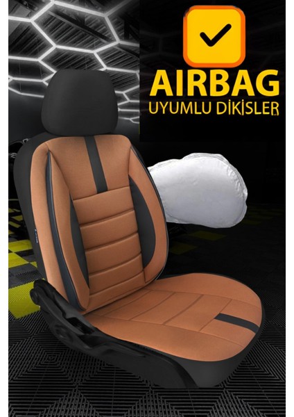 Renault Cli̇o-5 2020 ve Sonrası Taba Başak Serisi Tay Tüyü Koltuk Kılıfı Seti (Ön–arka, Başlıklı, Yan Airbag Uyumlu)