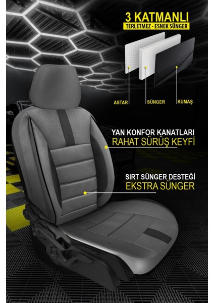 Renault Tali̇sman 2016 ve Sonrası Füme Başak Serisi Tay Tüyü Koltuk Kılıfı Seti (Ön–arka, Başlıklı, Yan Airbag Uyumlu) modelleri