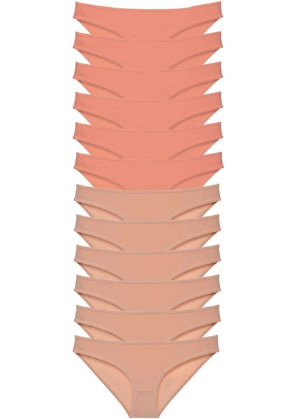 12 Adet Süper Eko Set Likralı Kadın Slip Külot Pudra Ten