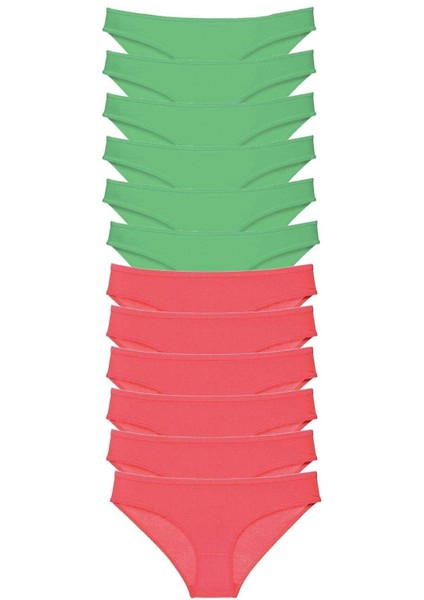 12 Adet Eko Set Likralı Kadın Slip Külot Yeşil Fuşya