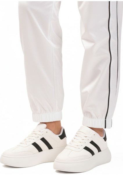 Beyaz Siyah Yüksek Taban Bağcıklı Unisex Sneaker Dvs-01 Z