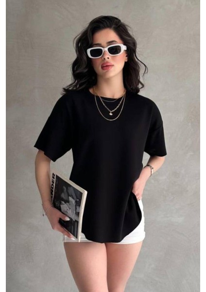 Siyah Modal Kumaş Kadın Tişört