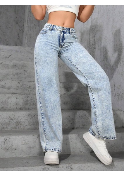 Kadın Baggy Fit Denim Jean Yıkamalı Pantolon fırsatları