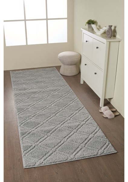 Yumuşak Peluş Tüylü Iskandinav Desenli Kabarık Bukleli Gri Renkli Halı