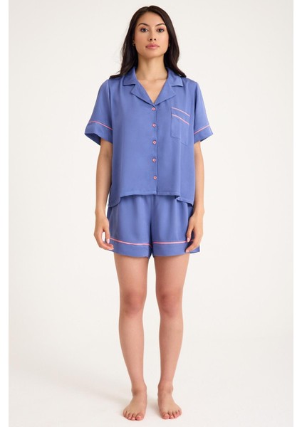 Dream Mavi/pembe Kısa Kollu Şortlu Önden Düğmeli 4 Parça Pijama Takım Set fiyatları