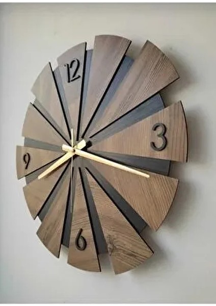 Ahşap 2 Katmanlı Organik Türkçe Rakamlı Duvar Saati 40X40CM, Siyah ve Gediz