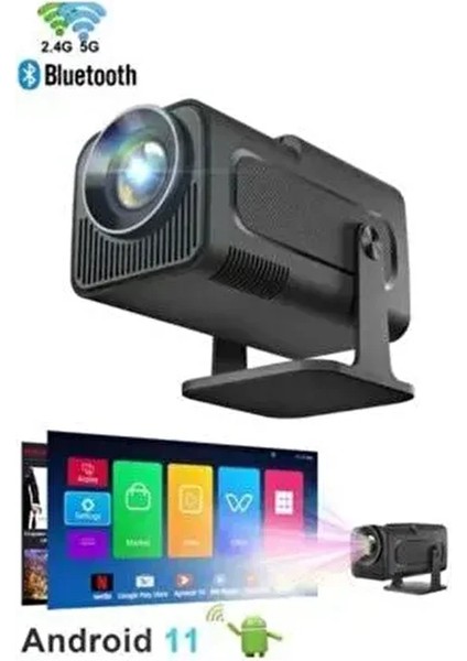 HY320 Mini Siyah Taşınabilir Sinema Projektörü 4K 720P Ev Sineması Bluetooth Android Projeksiyon