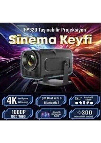 HY320 Mini Siyah Taşınabilir Sinema Projektörü 4K 720P Ev Sineması Bluetooth Android Projeksiyon modelleri