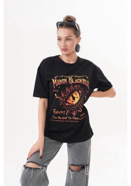 Manon Blak Baskılı Oversize Kadın Tişört