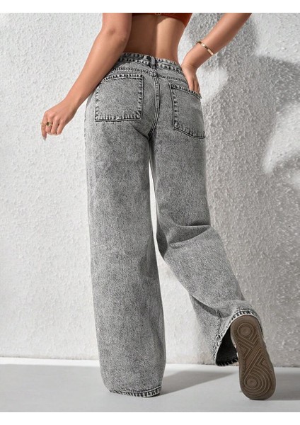 Kadın Baggy Fit Denim Jean Yıkamalı Pantolon fiyatları
