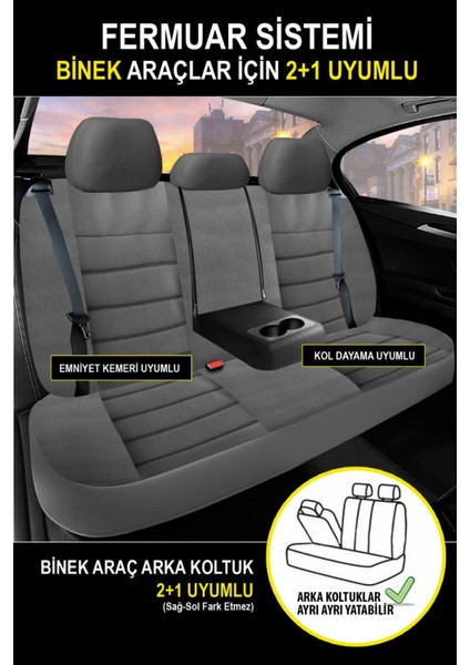 Ford Festiva 1986–2002 Füme Başak Serisi Tay Tüyü Koltuk Kılıfı Seti (Ön–arka, Başlıklı, Yan Airbag Uyumlu) fırsatları