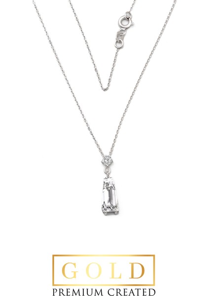 Beyaz Altın Sertifikalı Premium Created Taşlı 42 cm Trapez Kesim Kolye
