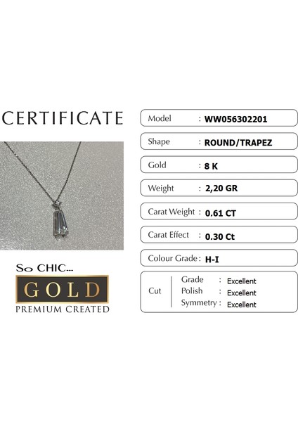 Beyaz Altın Sertifikalı Premium Created Taşlı 42 cm Trapez Kesim Kolye modelleri