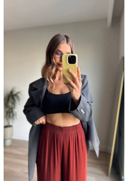 Kiremit Beli Lastikli Bol Paça Dökümlü Saten Pantolon fiyatları