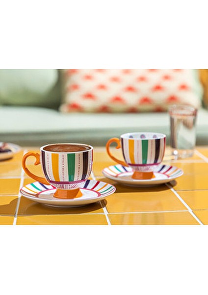 Eotic Strip New Bone China 2'li Kahve Fincan Takımı Renkli fiyatları