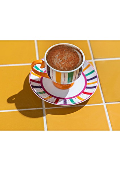 Eotic Strip New Bone China 2'li Kahve Fincan Takımı Renkli modelleri