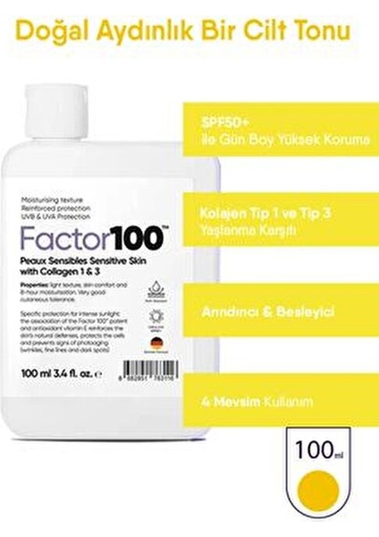 FACTOR100 Ultra Nemlendirici Yüksek Korumalı SPF50 100ML Güneş Kremi