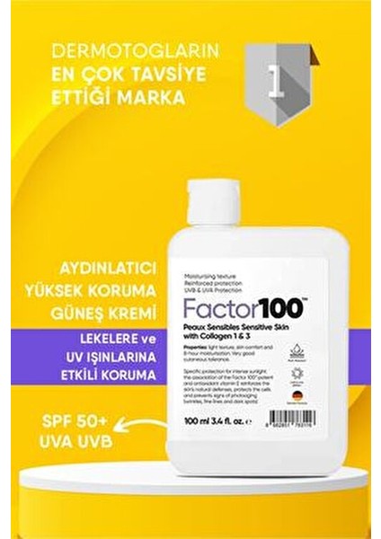 FACTOR100 Ultra Nemlendirici Yüksek Korumalı SPF50 100ML Güneş Kremi fiyatları