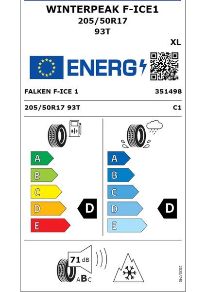 205/50 R17 Tl 93T Xl Wınter Peak F-Ice1 Oto Kış Lastiği (Üretim YILI:2025) fiyatları