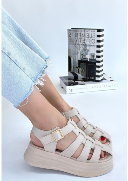 Toten Bej Cilt Kemerli Sandalet modelleri