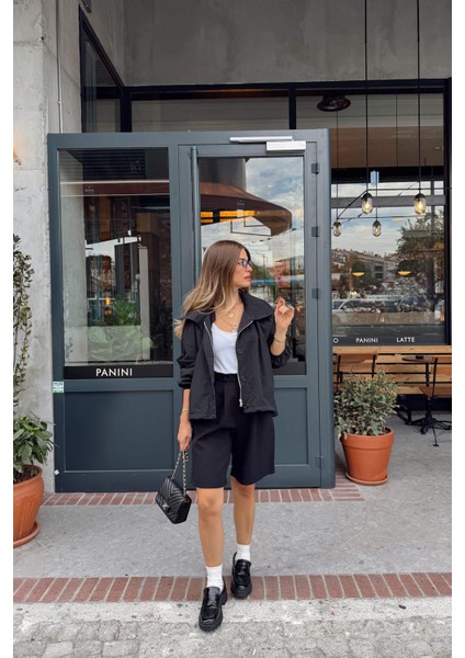 Siyah Dik Yaka Altı Lastikli Bomber Ceket fiyatları