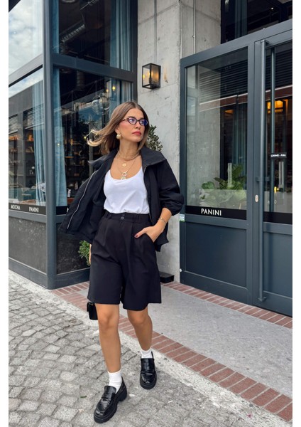 Siyah Dik Yaka Altı Lastikli Bomber Ceket modelleri