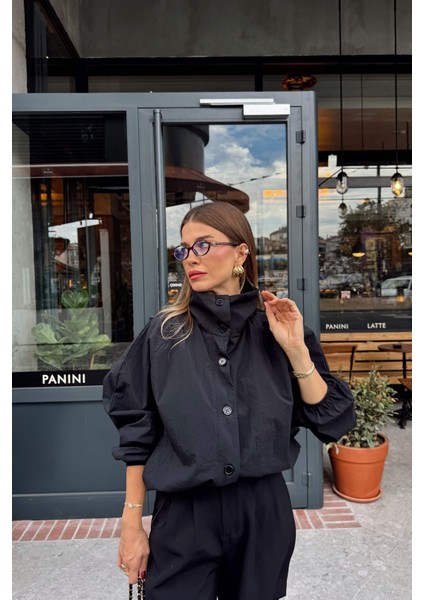 Siyah Dik Yaka Altı Lastikli Bomber Ceket fırsatları