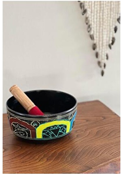 3 Renk Motifli Tibet Meditasyon Çanağı/meditasyon Kasesi (Singing Bowl) - 19 cm Çap