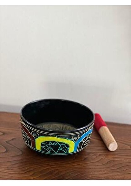 3 Renk Motifli Tibet Meditasyon Çanağı/meditasyon Kasesi (Singing Bowl) - 19 cm Çap fırsatları