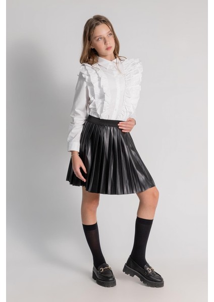 Dmb Piliseli Deri Etek - Siyah