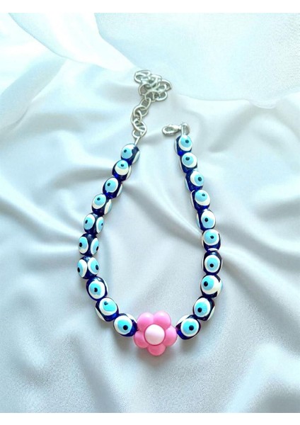 Nazar Boncuklu Pembe Çiçekli Tasarım Kedi-Köpek Tasması