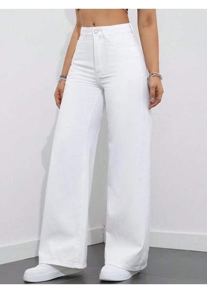 Kadın Baggy Fit Denim Jean Yıkamalı Pantolon