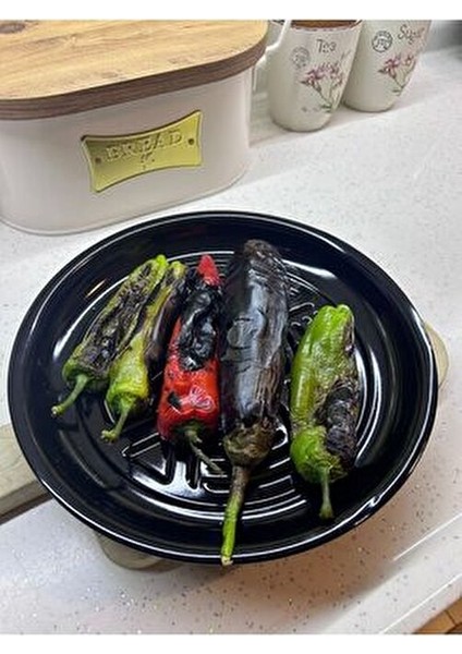 30 cm Közmatik Pratik Emaye Közleme Tavası Ocak ve Mangal Üstü (Patlıcan-Biber-Kestane-Mısır-Sebze)