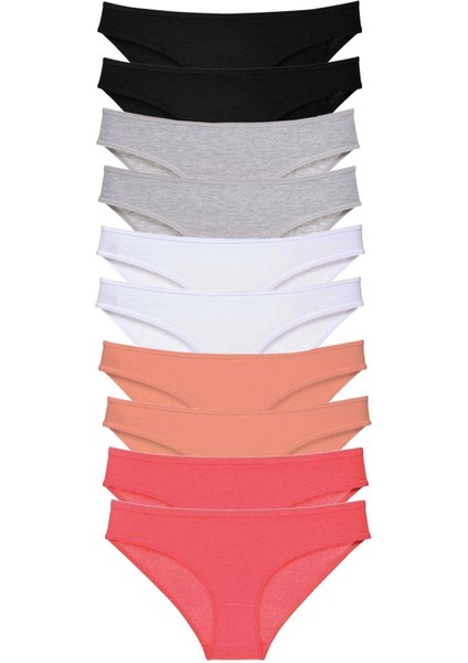 10 Adet Süper Eko Set Likralı Kadın Slip Külot Siyah Gri Beyaz Pudra Fuşya