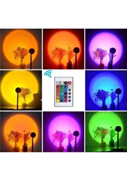 Gece Lambası Projektör Kumandalı Gün Batımı 16 Farklı Görüntü Sunset Lamp Yeni Çocuk Odası Lambası