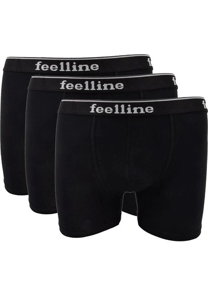3 Adet Feelline Siyah Pamuklu Doğal Likralı Erkek Boxer