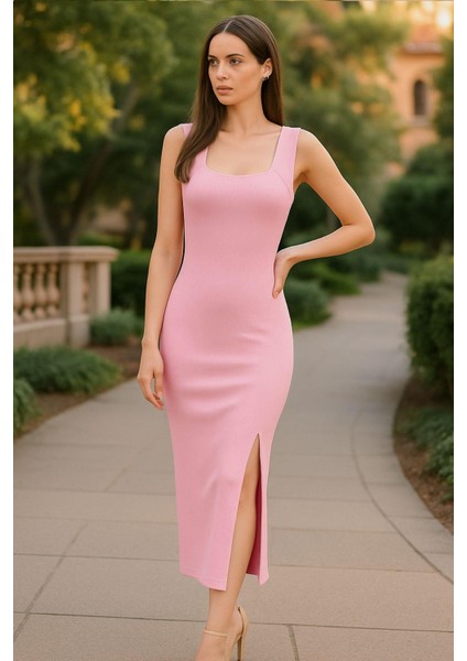 Pembe Ottoman Kumaş Kadın Elbise