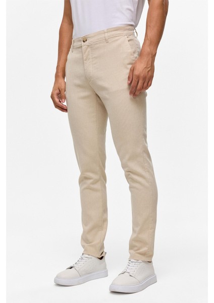 Bej Slim Armürlü Kanvas Pantolon modelleri
