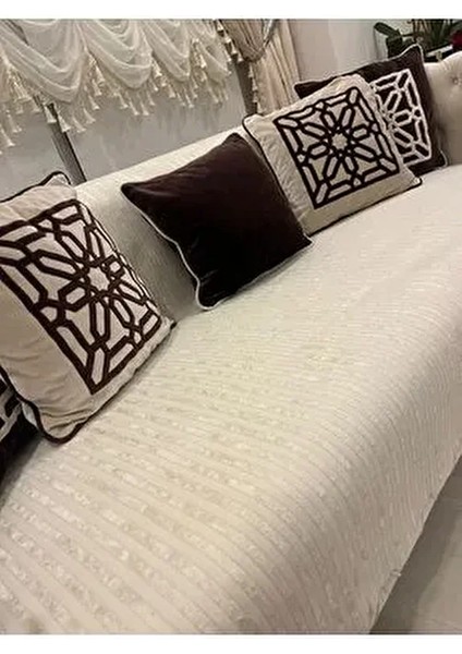 Bambu Çizgili Süngerli Kadife Kaymaz Çekyat Koltuk Örtüsü 180X215
