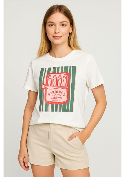 Sardines Baskılı Kadın Tişört