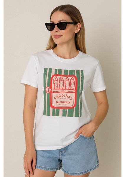 Sardines Baskılı Kadın Tişört fiyatları