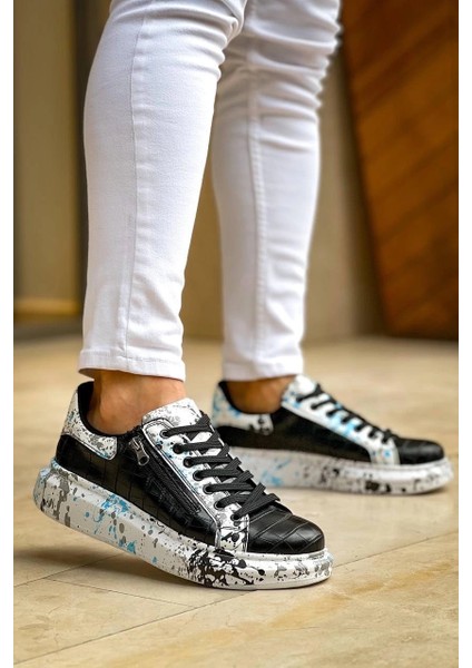 Kb-02 Kuback Bağcıklı Crocodile Siyah Mavi Günlük Erkek Ayakkabı